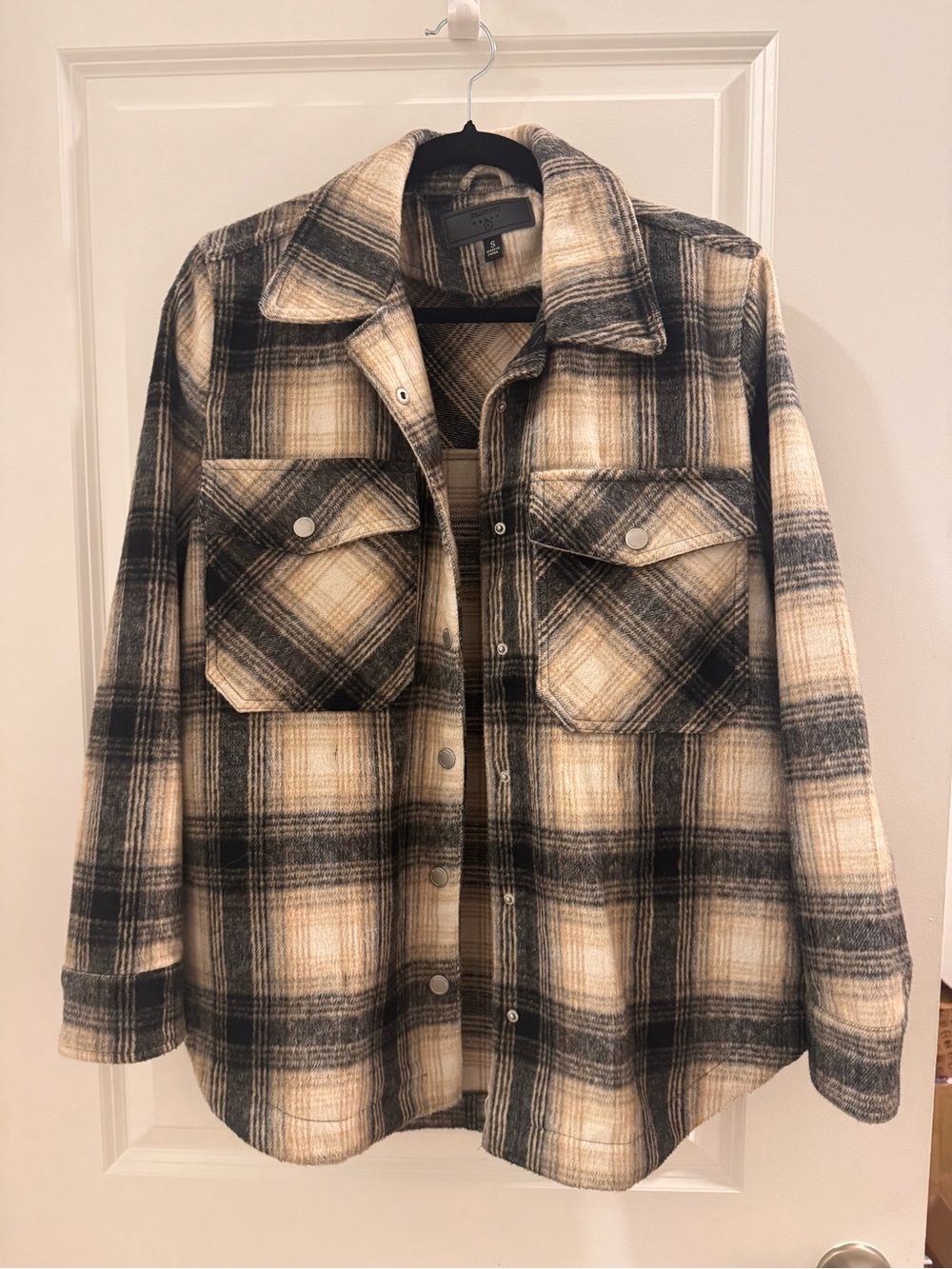 Blank NYC Plaid Shacket in Black and Cream